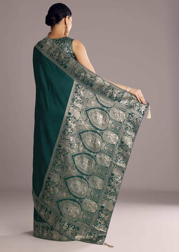 Teal Blue Dola Silk Saree With Zari Woven Motifs