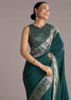 Teal Blue Dola Silk Saree With Zari Woven Motifs