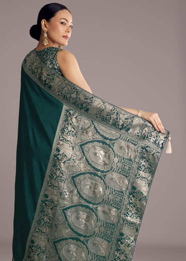 Teal Blue Dola Silk Saree With Zari Woven Motifs