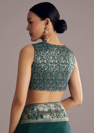 Teal Blue Dola Silk Saree With Zari Woven Motifs