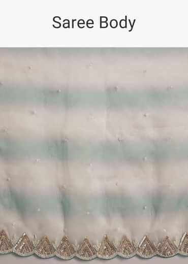 Teal Blue Shaded Organza Saree With Moti Stone Sequins Embroidery And Cutwork Scallop Border