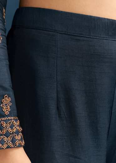 Teal Blue Silk Palazzo Suit With Cut Dana Work And Dupatta