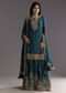 Teal Blue Zari Beaded Kurta With Sequin Palazzo And Butti Work Dupatta
