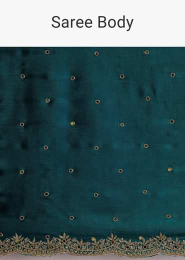 Teal Green Chinon Saree With Cutdana And Sequins Scallop Border