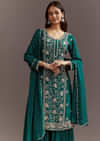 Teal Green Cutdana And Sequins Kurta Sharara With Dupatta