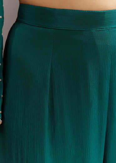 Teal Green Cutdana And Sequins Kurta Sharara With Dupatta