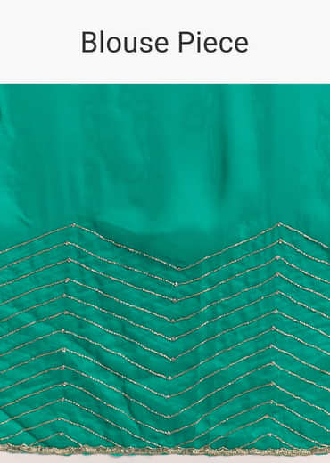 Teal Green Organza Saree With Cut Dana And Sequin Detailing