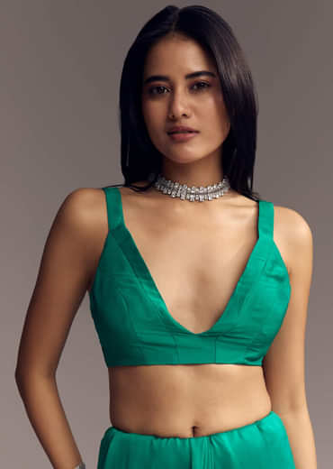 Teal Green Organza Saree With Cut Dana And Sequin Detailing