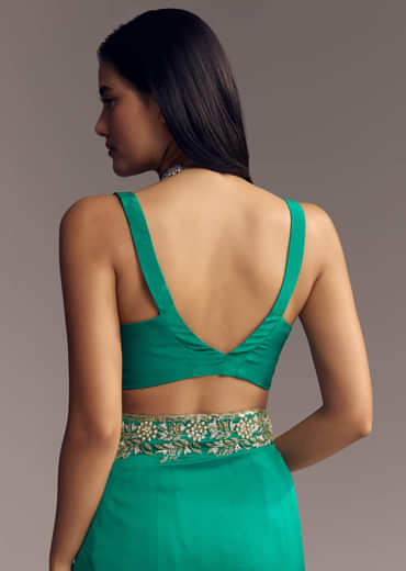 Teal Green Organza Saree With Cut Dana And Sequin Detailing