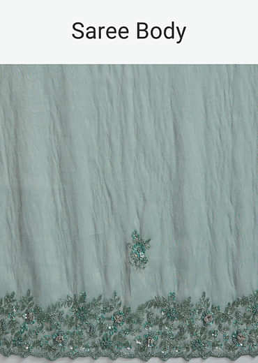 Teal Green Tissue Embroidered Saree With Heavy Hand Embroidery