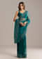 Teal Green Tissue Saree With Floral And Cutwork Embroidery