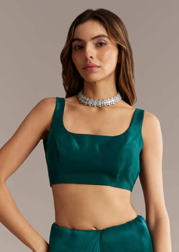 Teal Green Tissue Saree With Floral And Cutwork Embroidery