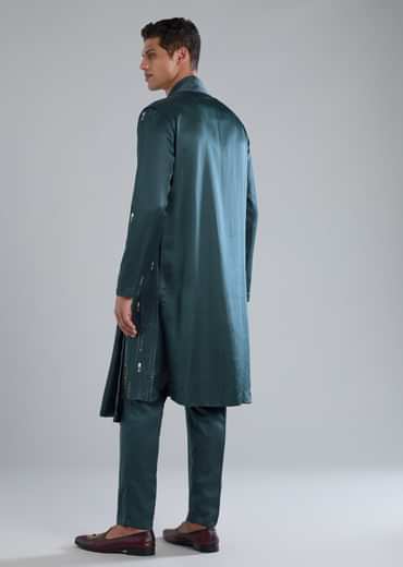 Teal Kurta Set With Hand Embroidery And Cutdana Details
