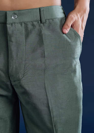 Teal Resham Embroidered Mens Kurta and Pant Set