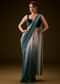 Teal And Cream Ombre Sequin Velvet Saree