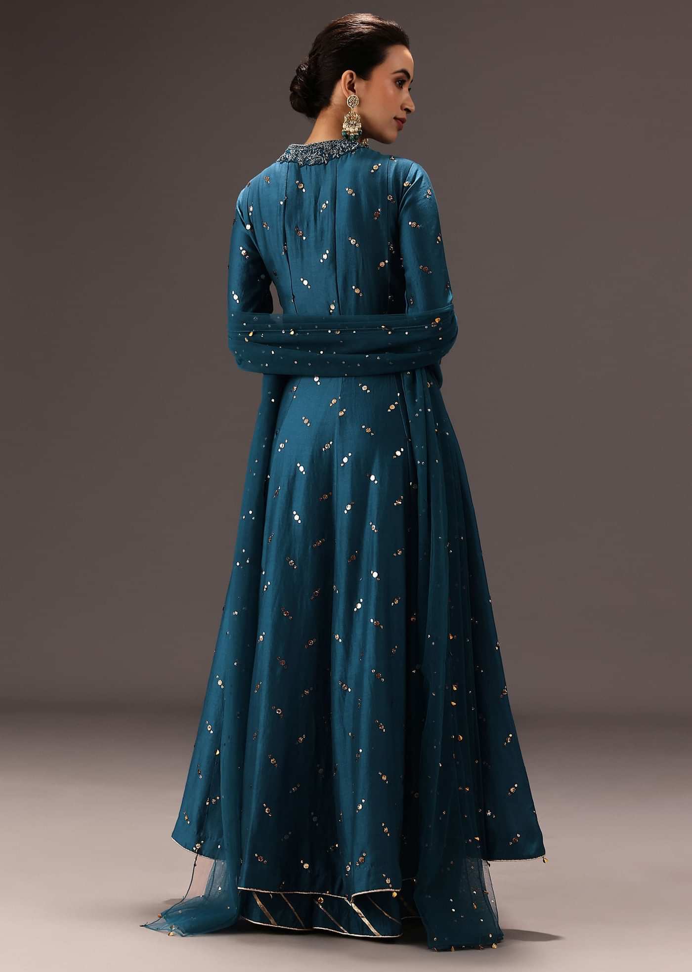 Teal Blue Chanderi Silk Hand Work Angarkha Set