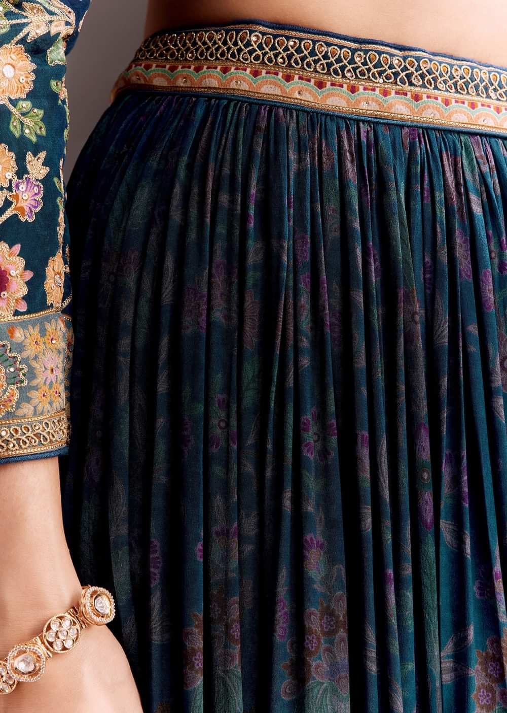 Teal Blue Embroidered Palazzo Set