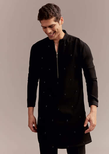 Teal Blue Indo Western Set For Men With Heavy Embroidery