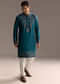 Teal Blue Modal Kurta Set For Men With Floral Resham Embroidery