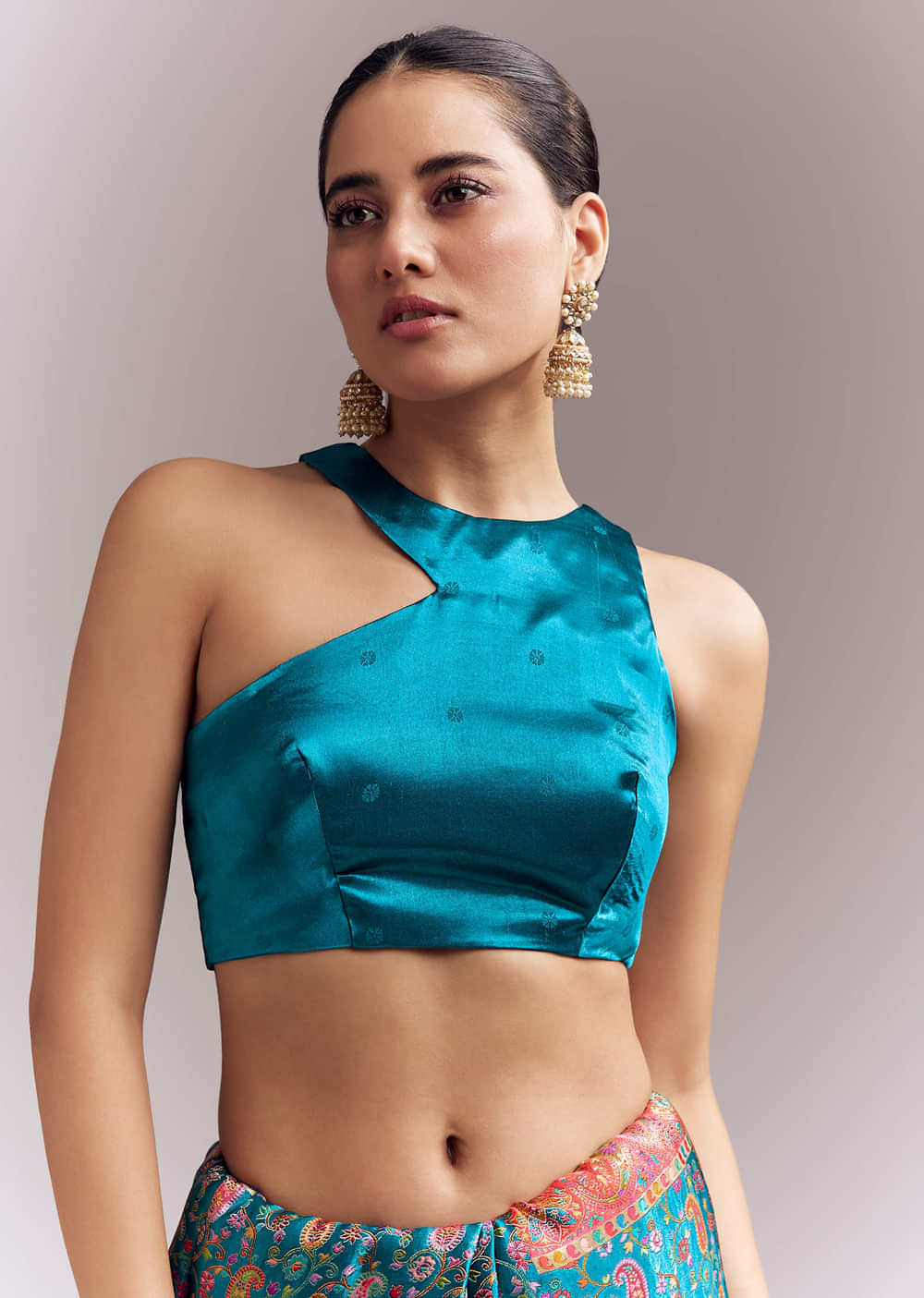 Teal Blue Satin Woven Saree With Multicolour Traditional Motifs