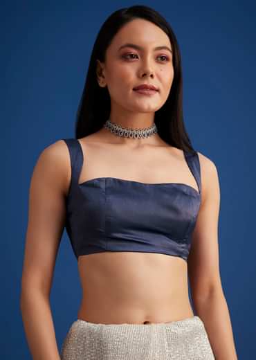 Teal Blue Sequins Saree With Scallop Embroidery Border