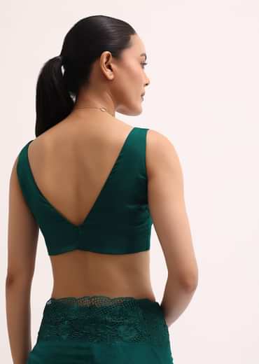 Teal Green Organza Saree With Unstitched Blouse