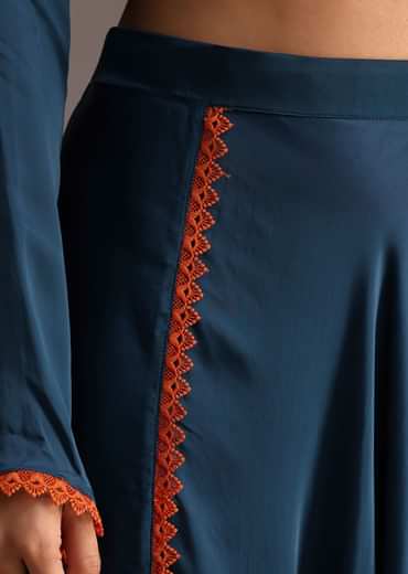 Teal Resham Work Kurti And Bohemian Dhoti