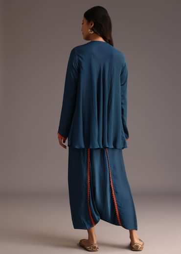 Teal Resham Work Kurti And Bohemian Dhoti