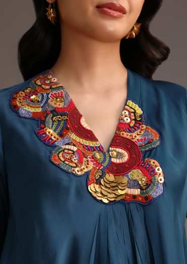 Teal Resham Work Kurti And Bohemian Dhoti