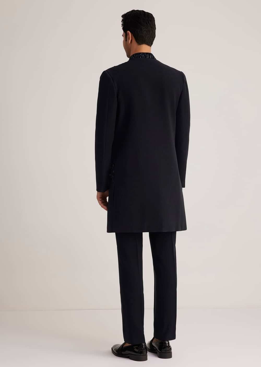 Black Velvet Indowestern Set With Cut Work Embroidery