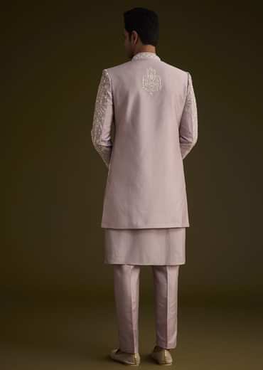 Lilac Silk Sherwani Set With Thread And Stone Work