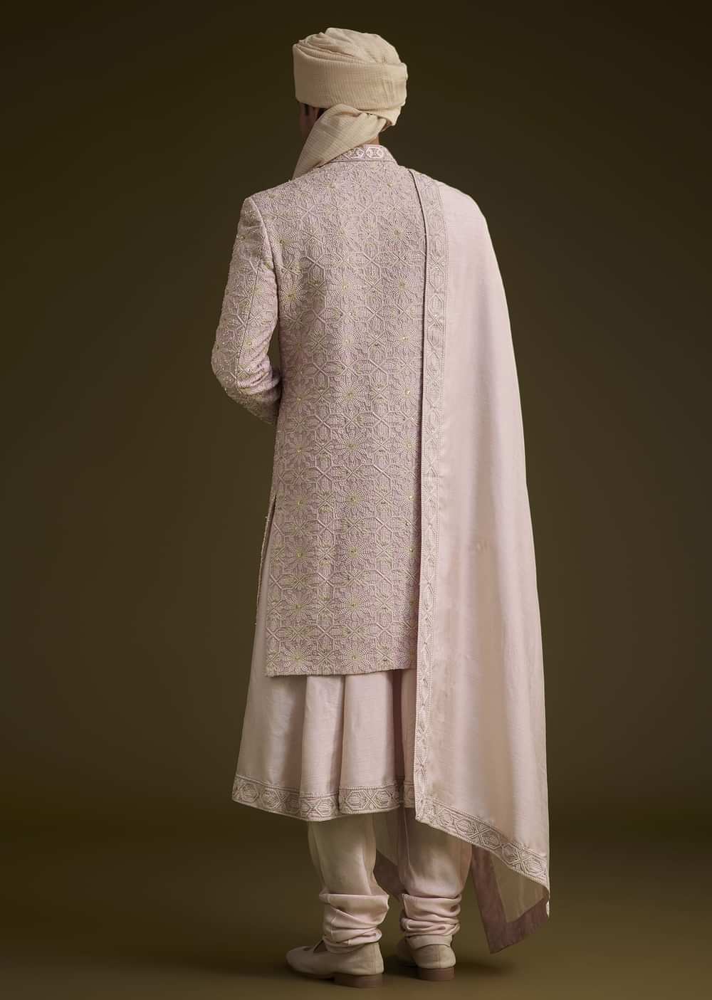 Onion Pink Raw Silk Sherwani Set With Dupatta