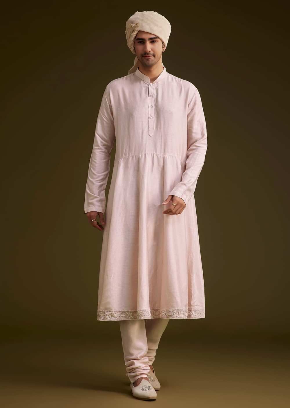 Onion Pink Raw Silk Sherwani Set With Dupatta