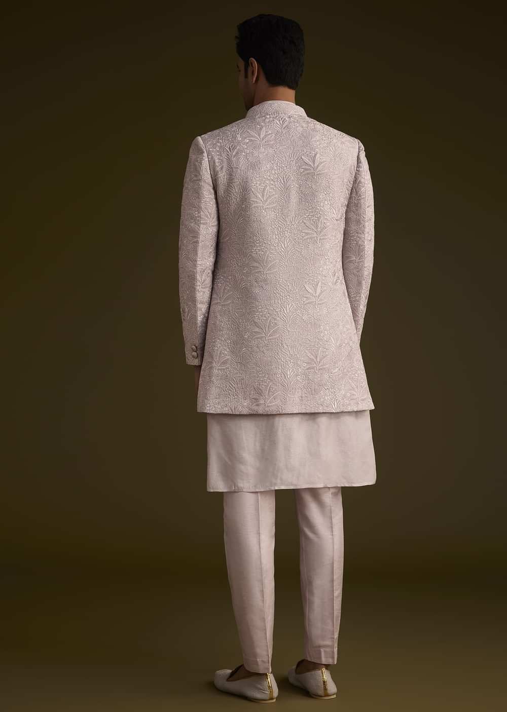 Wisteria Purple Silk Open Style Sherwani Set