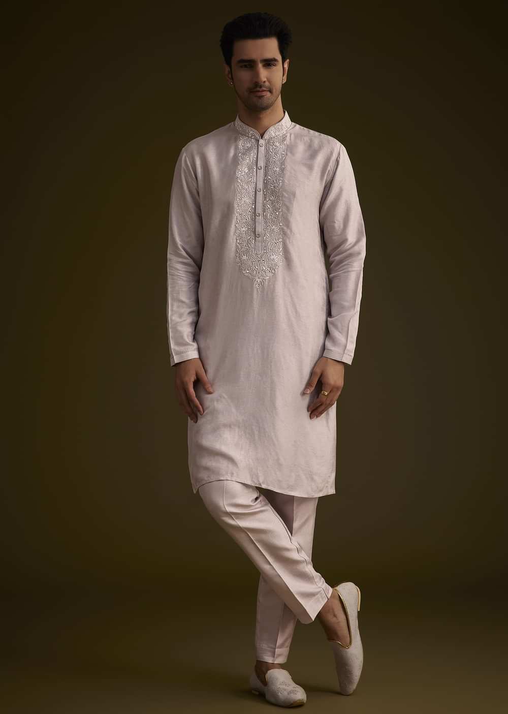 Wisteria Purple Silk Open Style Sherwani Set