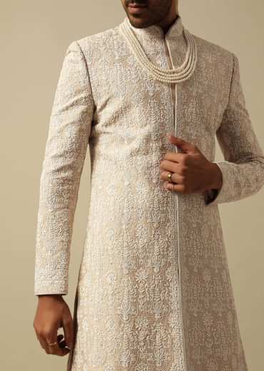 Timeless Beige Banarasi Silk Sherwani