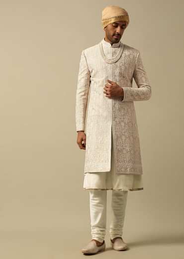 Timeless Beige Banarasi Silk Sherwani