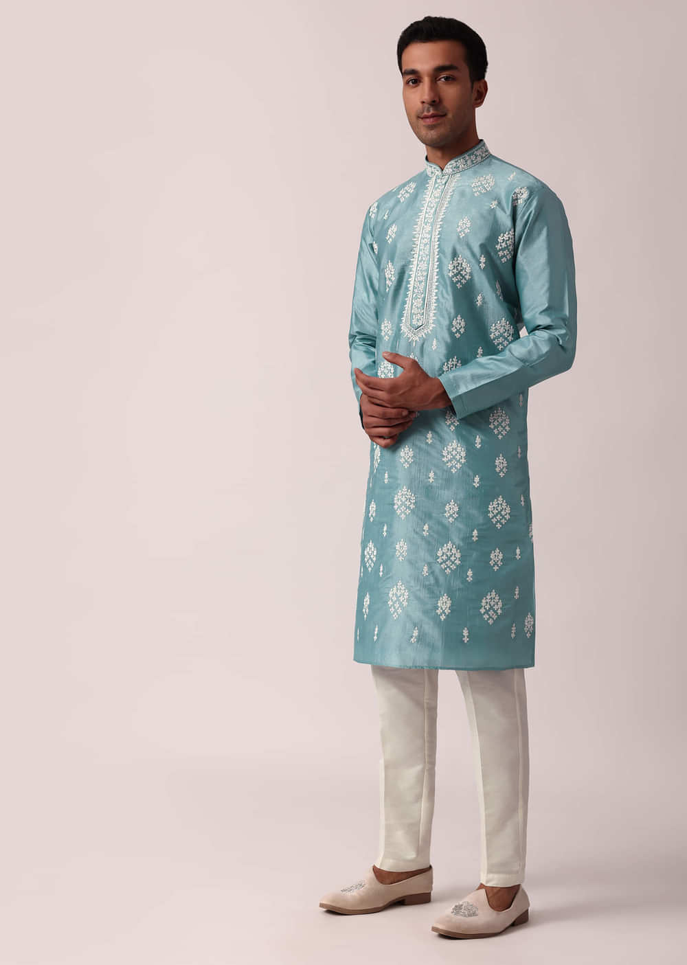 Elegant Blue Silk Kurta Set For Men