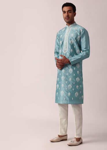 Elegant Blue Silk Kurta Set For Men