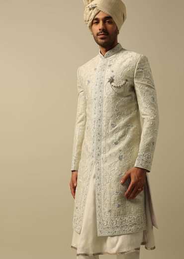 Timeless Green Raw Silk Sherwani