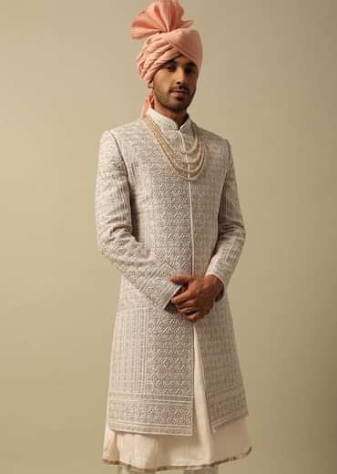 Timeless Peach Raw Silk Sherwani