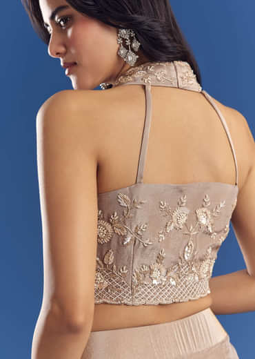 Tissue Croptop And Palazzo Suit With Cutdana Moti Embroidery