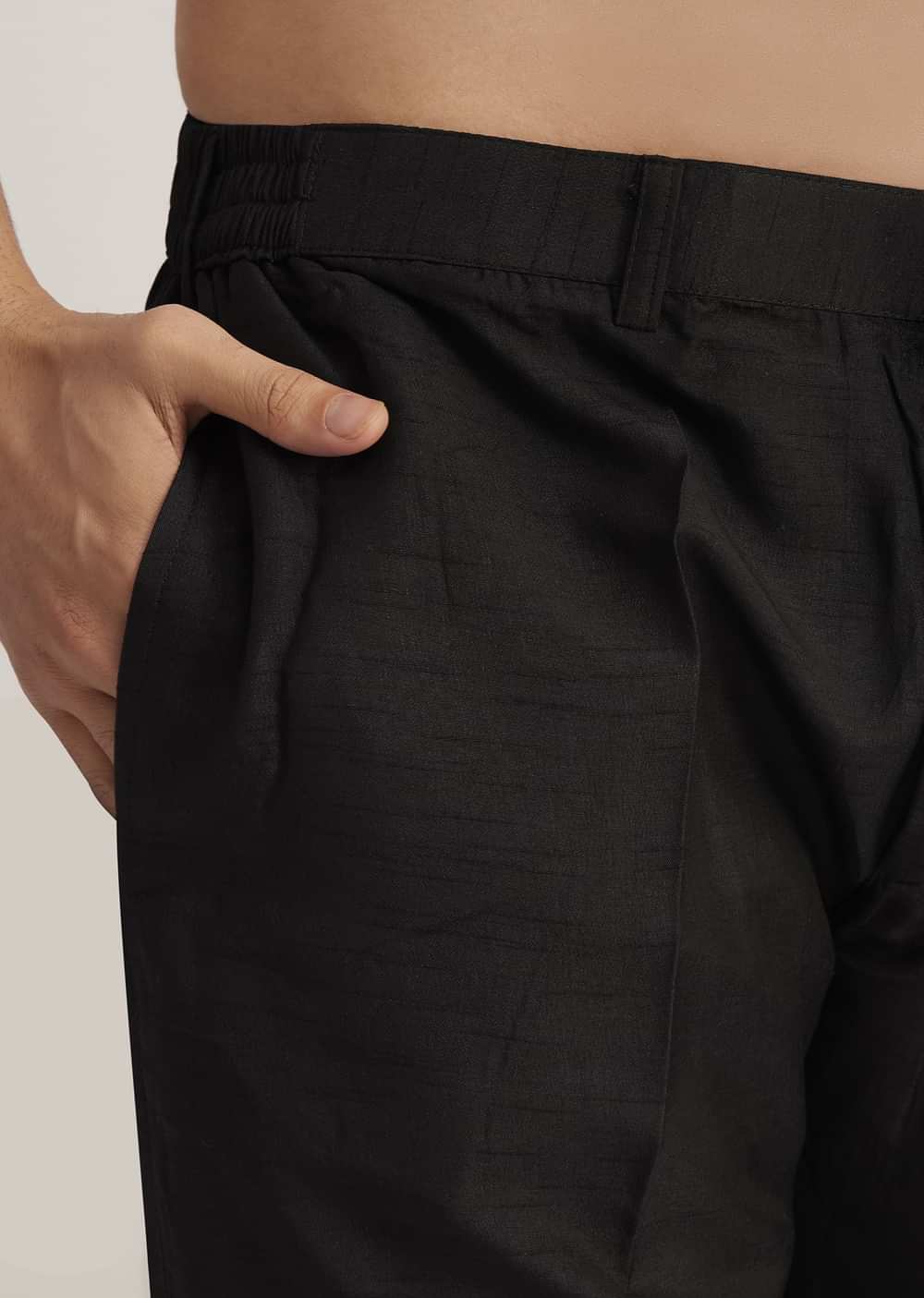 Black And Red Silk Jacket Set With Mirror And Thread Detailing