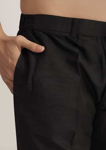 Black And Red Silk Jacket Set With Mirror And Thread Detailing