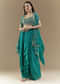 Turquoise Blue Crop Top Skirt Set with Bandhani Cape