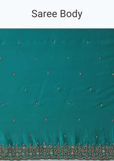 Turquoise Blue Embellished Saree with Unstitched Blouse