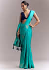 Turquoise Blue Jacquard Silk Saree With Brocade Work And Embroidery