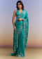 Turquoise Blue Satin Saree With Heavy Embroidered Details