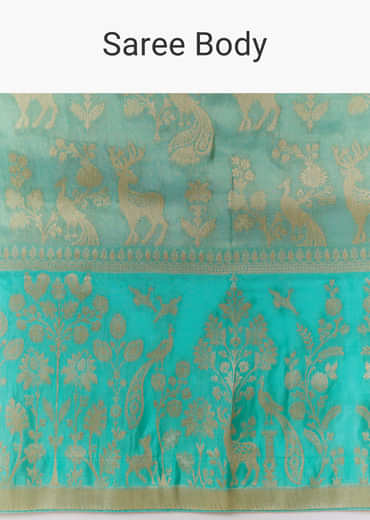 Turquoise Blue Zari Weave Silk Saree with Unstitched Blouse