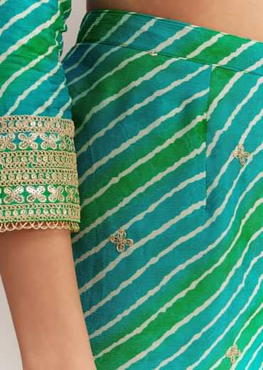 Turquoise Green Chinon Leheriya Embroidered Sharara Set